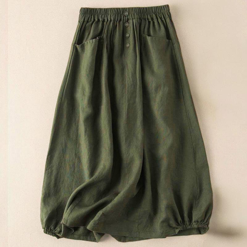Falda de verano con estampado de Buddha Stones, cintura elástica, botones sólidos, largo 7-8, para mujer, con bolsillos - Verde oliva oscuro - US16, UK/AU20, EU48 (5XL) - image 5