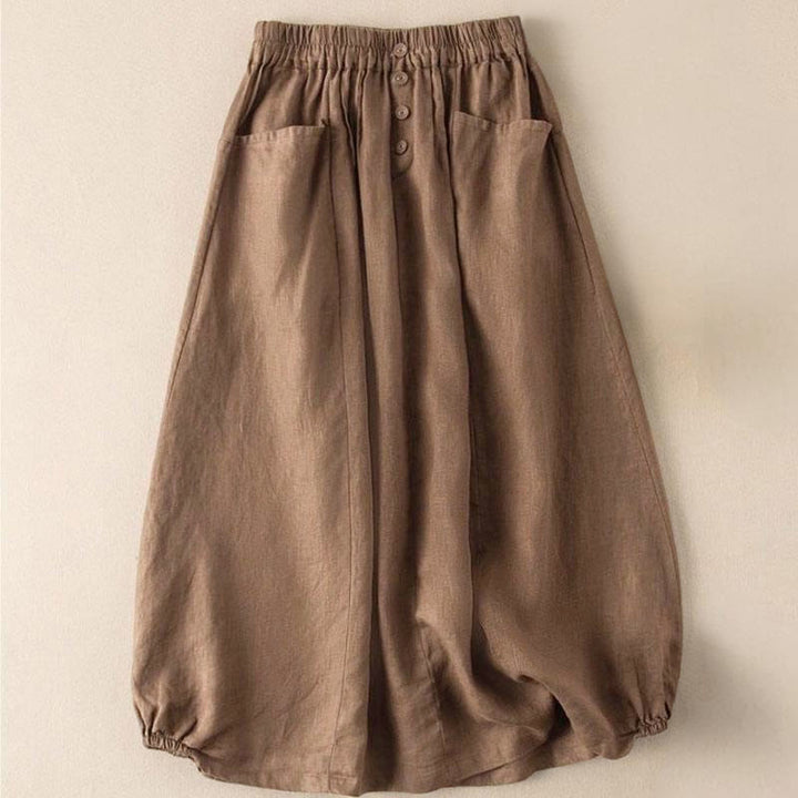 Falda de verano con estampado de Buddha Stones, cintura elástica, botones sólidos, largo 7-8, para mujer, con bolsillos - image 3