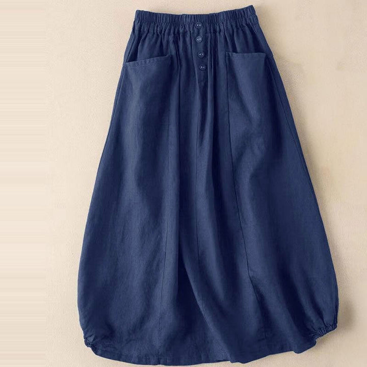 Falda de verano con estampado de Buddha Stones, cintura elástica, botones sólidos, largo 7-8, para mujer, con bolsillos - Marina de guerra - US16, UK/AU20, EU48 (5XL) - image 3