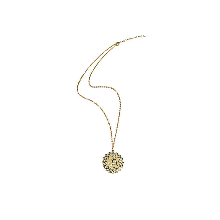 Collar con colgante de acero inoxidable con símbolo Om y diseño de loto hueco de Buddha Stones - image 8