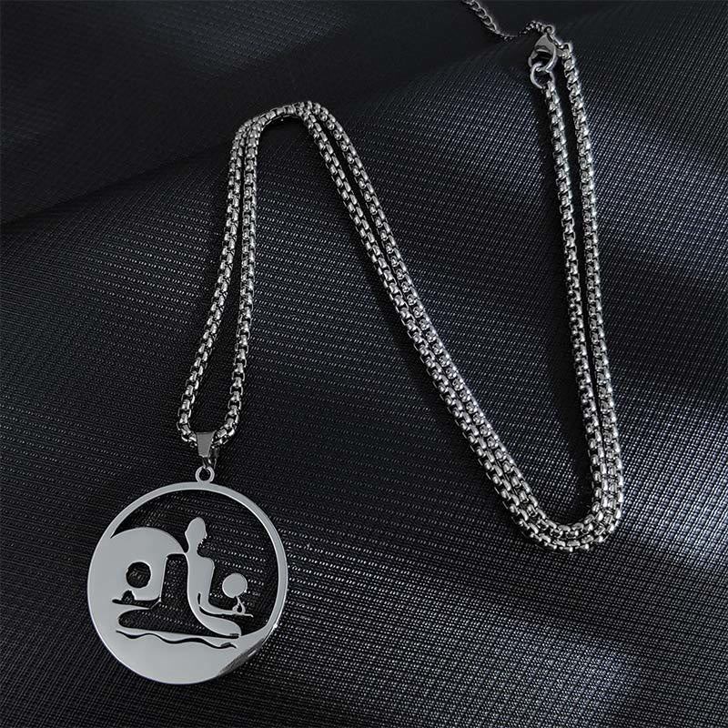 Collar con colgante de equilibrio de acero inoxidable con diseño hueco de Buddha Stones Yin Yang y piedras de Buda - Plata - image 6