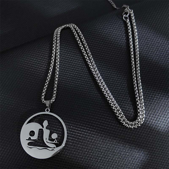 Collar con colgante de equilibrio de acero inoxidable con diseño hueco de Buddha Stones Yin Yang y piedras de Buda - Plata - image 6