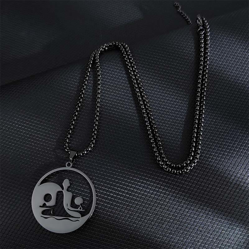 Collar con colgante de equilibrio de acero inoxidable con diseño hueco de Buddha Stones Yin Yang y piedras de Buda - Negro - image 9