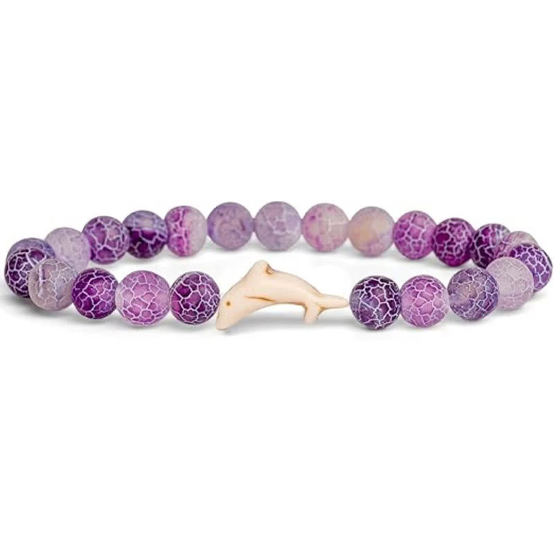 Pulsera de piedra natural Buddha Stones con ágata, turmalina y delfín craquelado - Ágata púrpura agrietada (circunferencia de la muñeca: 15-18 cm) - image 2