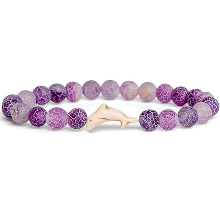 Pulsera de piedra natural Buddha Stones con ágata, turmalina y delfín craquelado - Ágata púrpura agrietada (circunferencia de la muñeca: 15-18 cm) - image 2