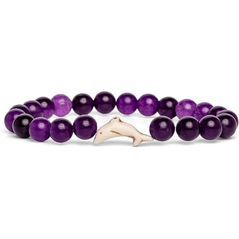 Pulsera de piedra natural Buddha Stones con ágata, turmalina y delfín craquelado - Turmalina púrpura (circunferencia de la muñeca: 15-18 cm) - image 4