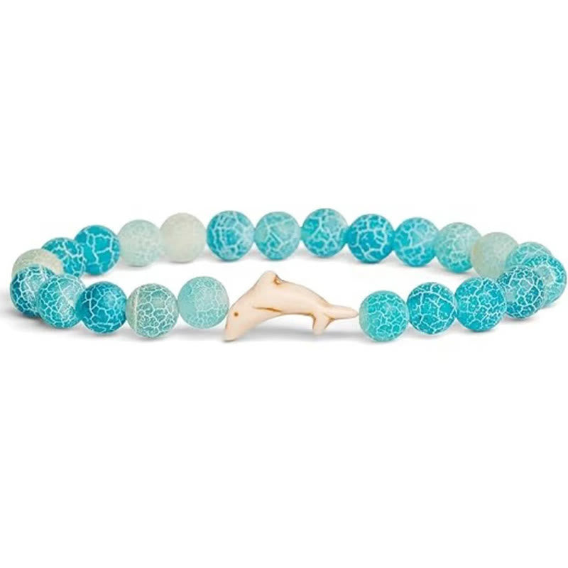 Pulsera de piedra natural Buddha Stones con ágata, turmalina y delfín craquelado - Ágata craquelada azul (circunferencia de la muñeca: 15-18 cm) - image 1