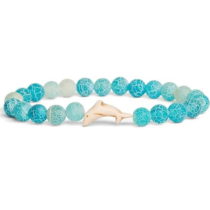 Pulsera de piedra natural Buddha Stones con ágata, turmalina y delfín craquelado - Ágata craquelada azul (circunferencia de la muñeca: 15-18 cm) - image 1