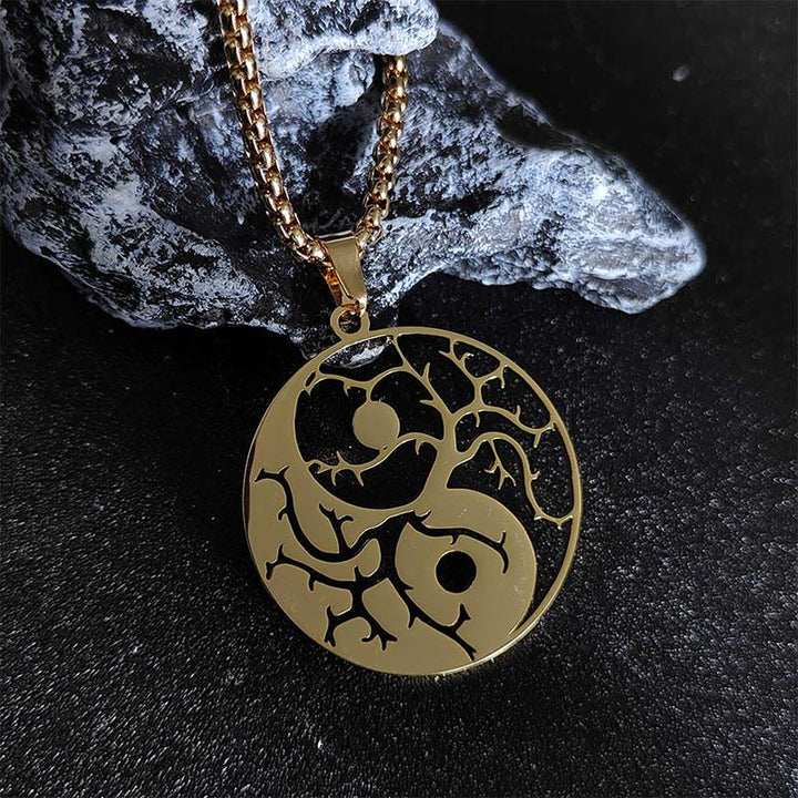 Colgante de acero inoxidable con diseño de Yin Yang, ramas y Buddha Stones. - Oro - image 5