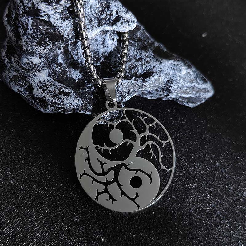 Colgante de acero inoxidable con diseño de Yin Yang, ramas y Buddha Stones. - Plata - image 2
