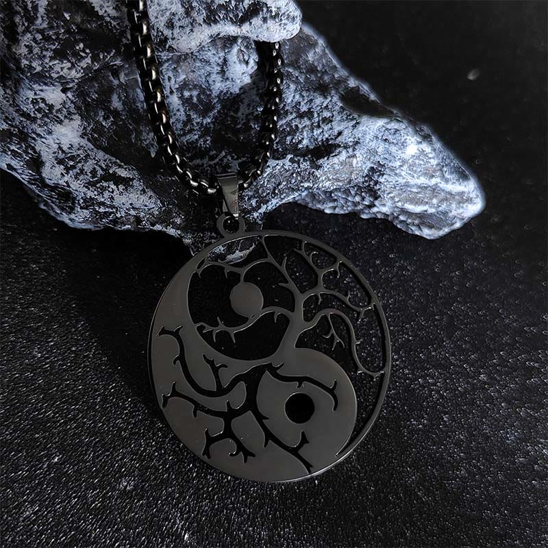 Colgante de acero inoxidable con diseño de Yin Yang, ramas y Buddha Stones. - Negro - image 7