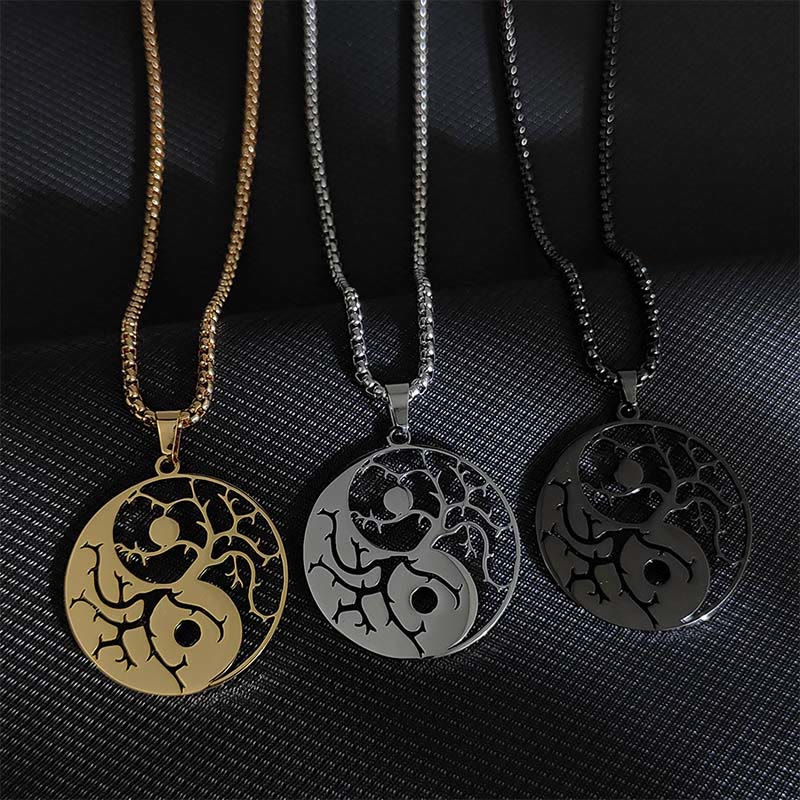 Colgante de acero inoxidable con diseño de Yin Yang, ramas y Buddha Stones. - image 1