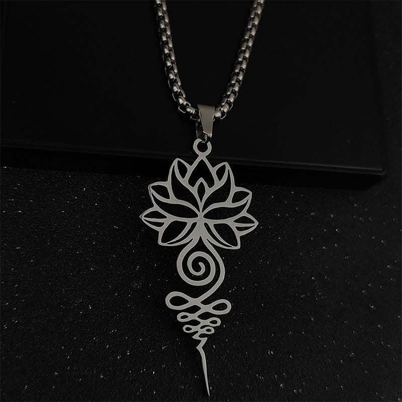 Collar colgante de acero inoxidable con diseño de símbolo de iluminación y chakras de loto y Buddha Stones. - Plata - image 2