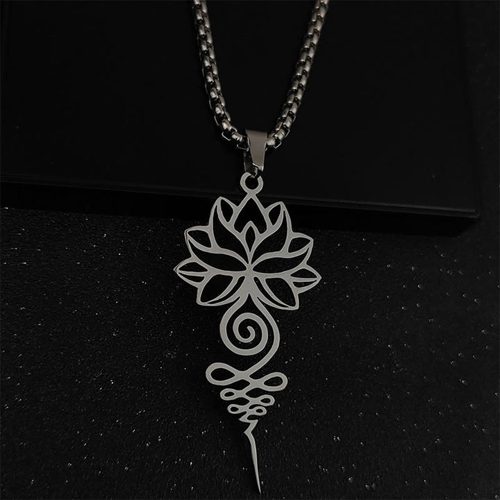 Collar colgante de acero inoxidable con diseño de símbolo de iluminación y chakras de loto y Buddha Stones. - Plata - image 2