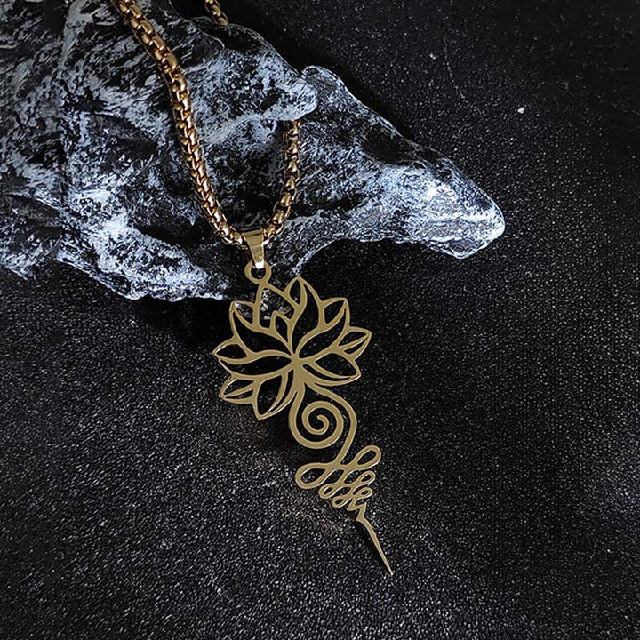 Collar colgante de acero inoxidable con diseño de símbolo de iluminación y chakras de loto y Buddha Stones. - image 6
