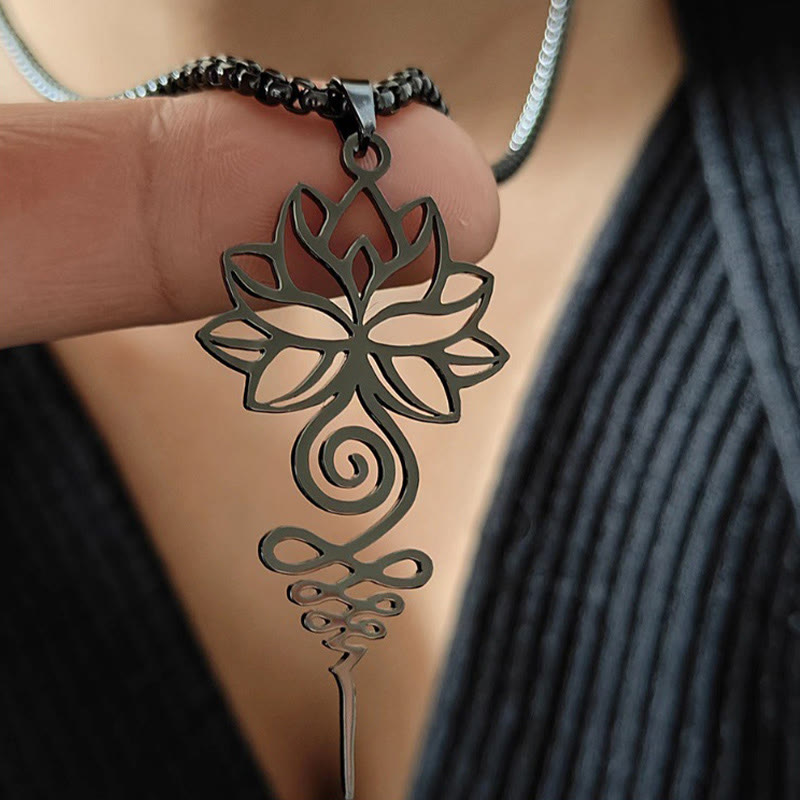 Collar colgante de acero inoxidable con diseño de símbolo de iluminación y chakras de loto y Buddha Stones. - image 10