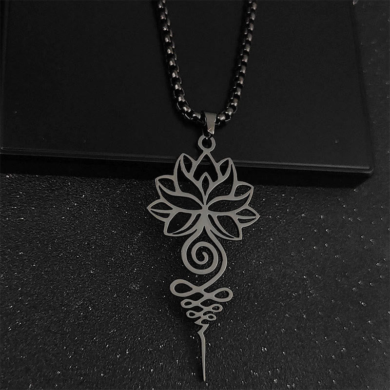 Collar colgante de acero inoxidable con diseño de símbolo de iluminación y chakras de loto y Buddha Stones. - Negro - image 8