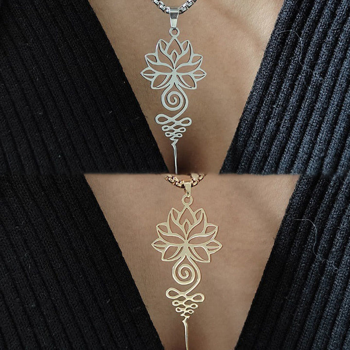 Collar colgante de acero inoxidable con diseño de símbolo de iluminación y chakras de loto y Buddha Stones. - image 11