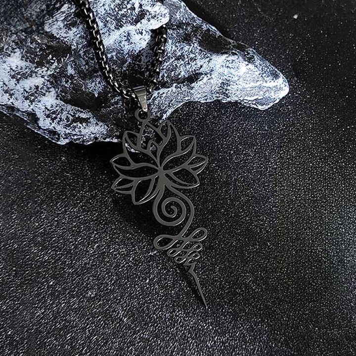 Collar colgante de acero inoxidable con diseño de símbolo de iluminación y chakras de loto y Buddha Stones. - image 9