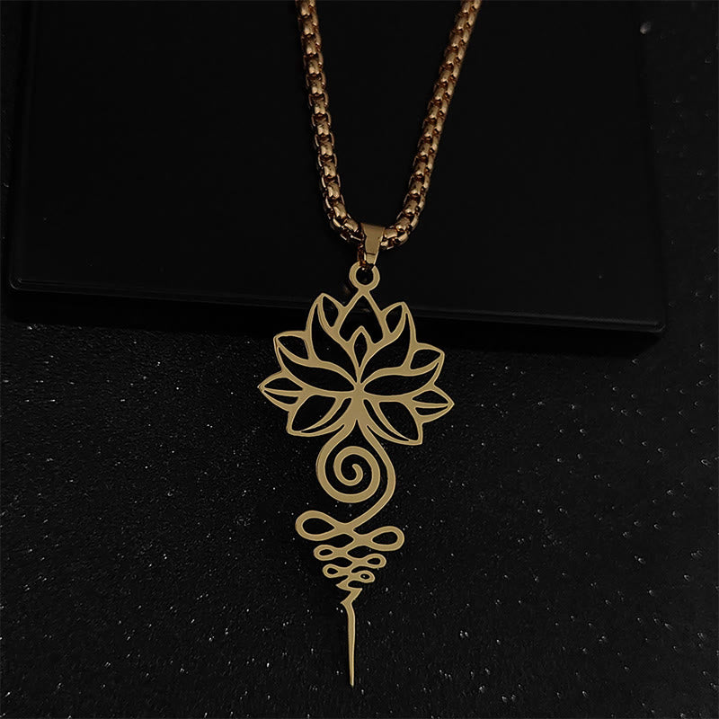 Collar colgante de acero inoxidable con diseño de símbolo de iluminación y chakras de loto y Buddha Stones. - Oro - image 5