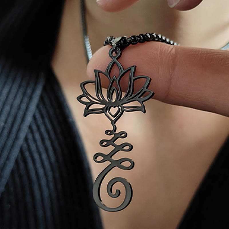 Collar con colgante de acero inoxidable con símbolo de chakra de Buddha Stones y diseño irregular de loto. - image 10