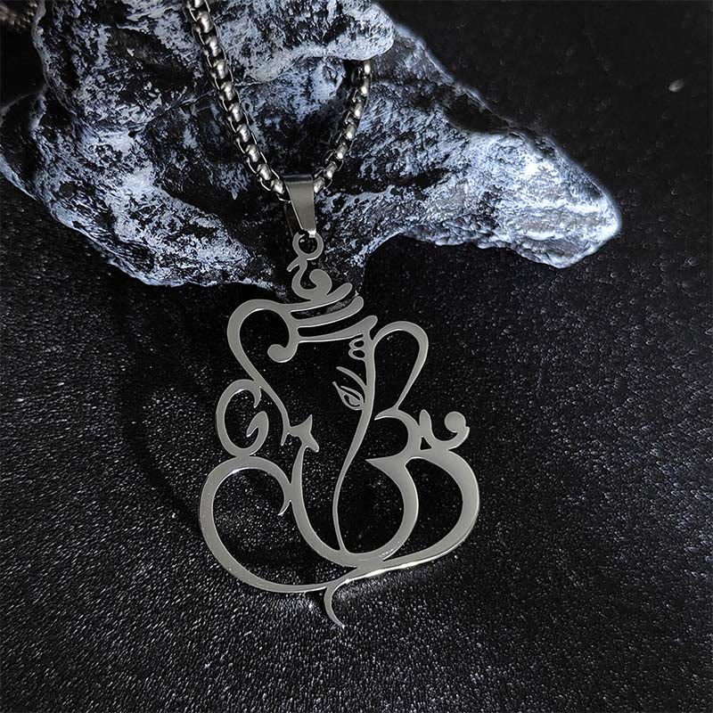 Collar con colgante de protección de acero inoxidable con elefante Ganesha y Buddha Stones - Plata - image 2