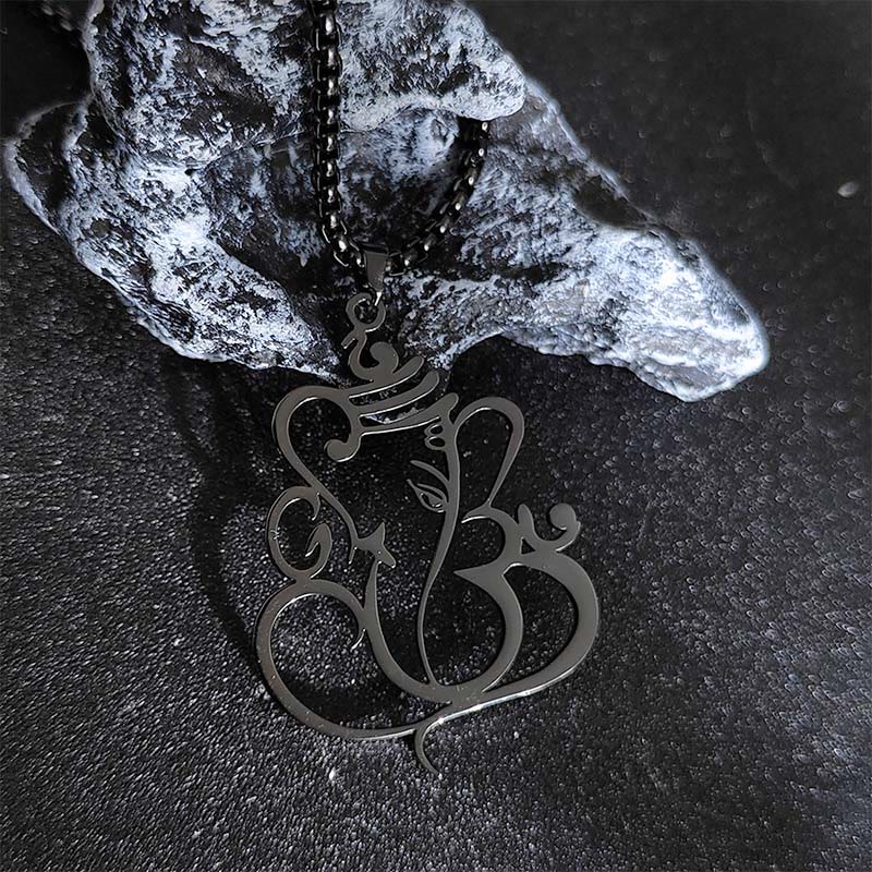 Collar con colgante de protección de acero inoxidable con elefante Ganesha y Buddha Stones - Negro - image 8