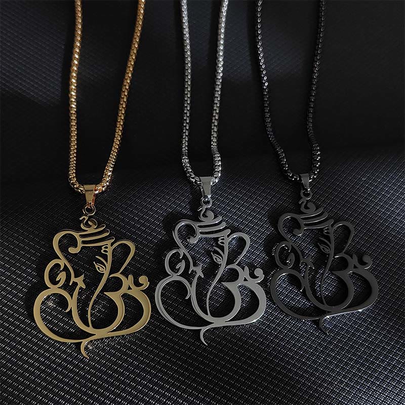 Collar con colgante de protección de acero inoxidable con elefante Ganesha y Buddha Stones - image 1