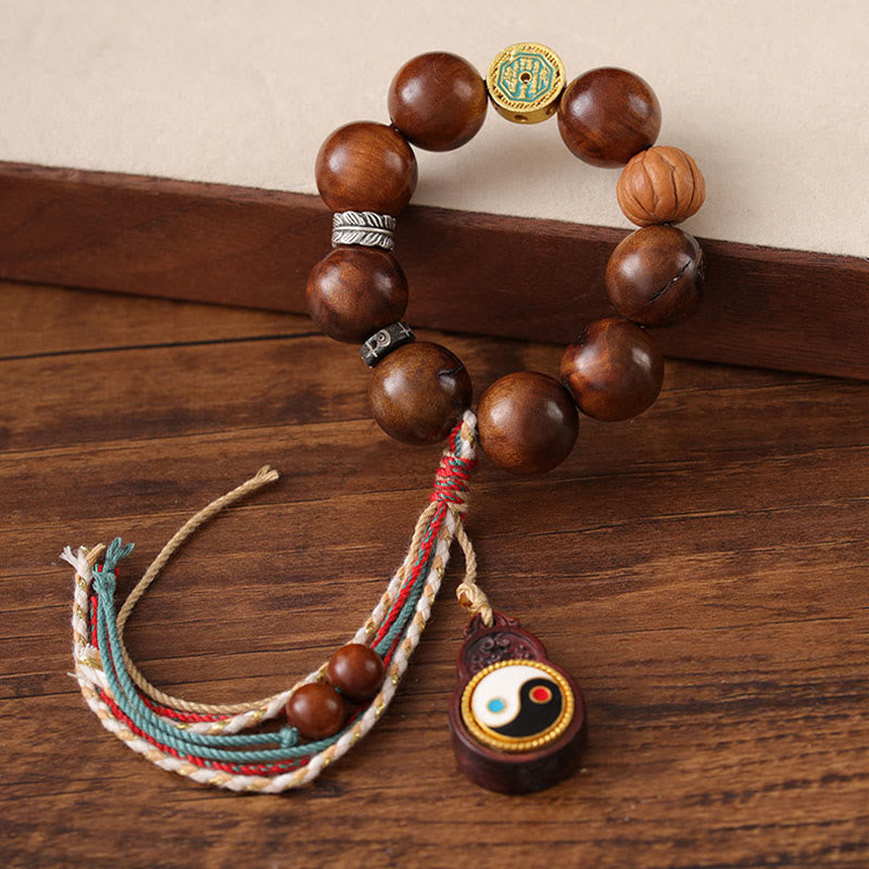 Pulsera de la suerte Yin Yang de madera de azufaifo con rayo tibetano y Buddha Stones - image 2