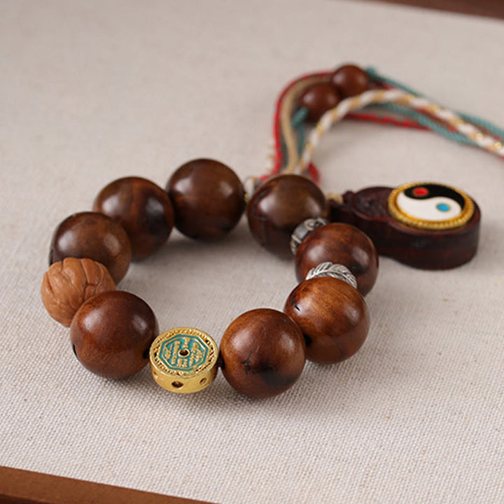 Pulsera de la suerte Yin Yang de madera de azufaifo con rayo tibetano y Buddha Stones - image 3