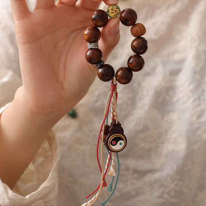 Pulsera de la suerte Yin Yang de madera de azufaifo con rayo tibetano y Buddha Stones - image 4
