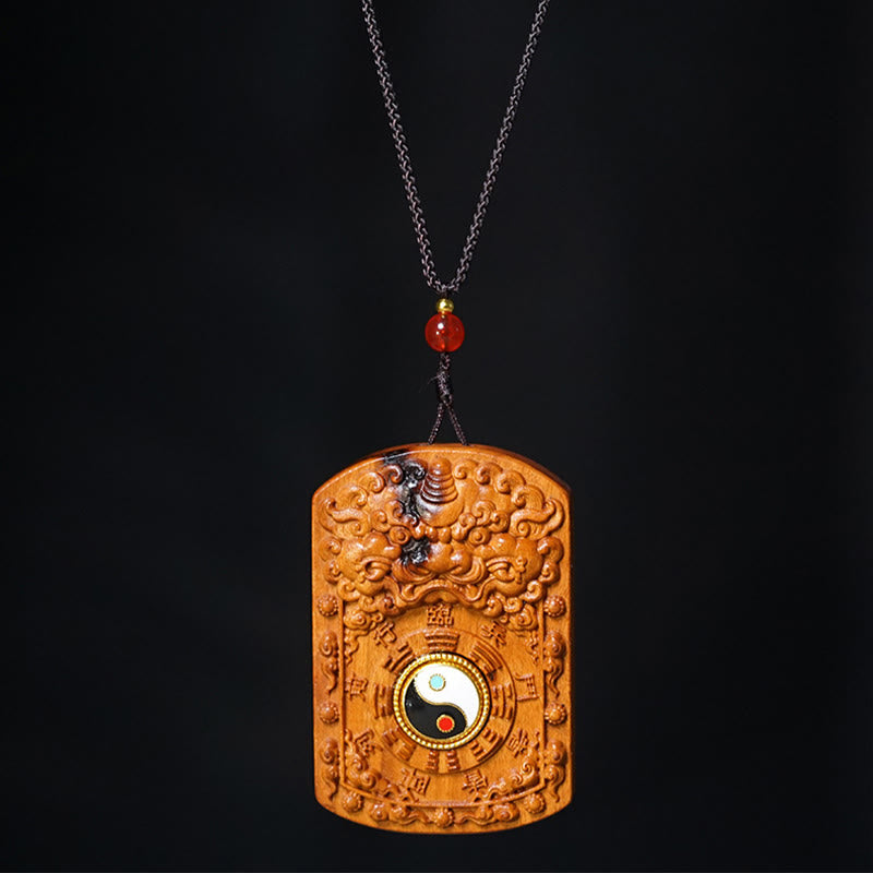 Collar con colgante de protección Bagua Yin Yang con dragón de madera de azufaifo impactado por un rayo y Buddha Stones - image 4