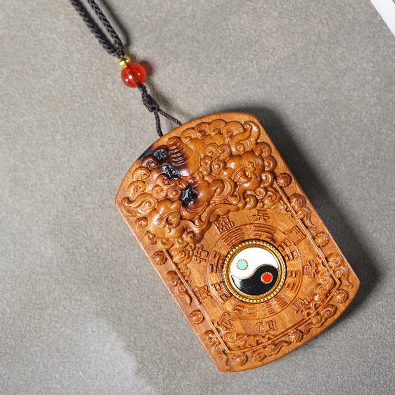 Collar con colgante de protección Bagua Yin Yang con dragón de madera de azufaifo impactado por un rayo y Buddha Stones - image 2