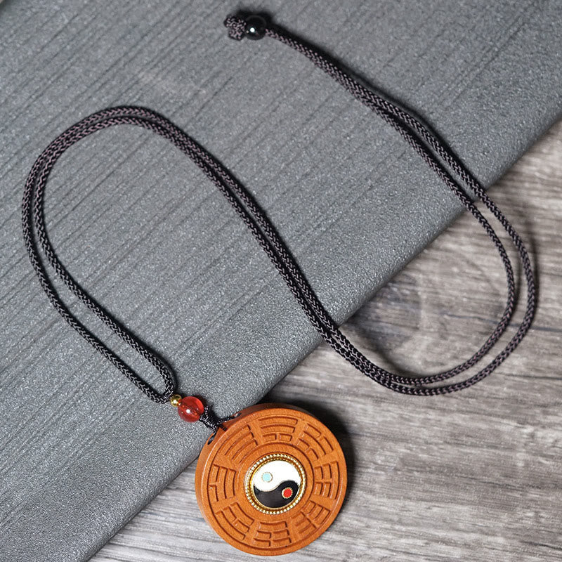 Buddha Stones Colgante de collar de la suerte Bagua Yin Yang de madera de azufaifo impactado por un rayo - image 3