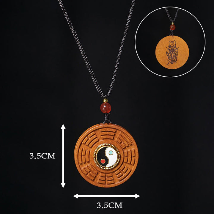 Buddha Stones Colgante de collar de la suerte Bagua Yin Yang de madera de azufaifo impactado por un rayo - image 9