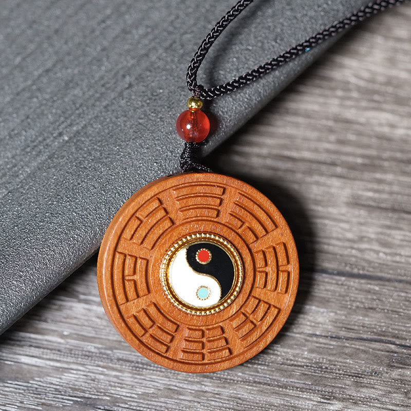 Buddha Stones Colgante de collar de la suerte Bagua Yin Yang de madera de azufaifo impactado por un rayo - Madera de azufaifo alcanzada por un rayo - image 1
