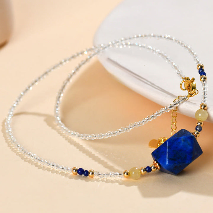 Collar con colgante de meditación curativa de lapislázuli y lazurita de cristal blanco de Buddha Stones - image 7