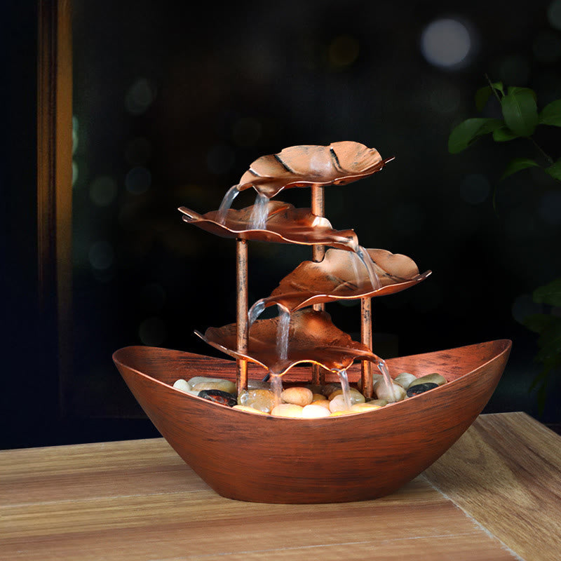Fuente de cascada con forma de hoja de loto y Buddha Stones, adorno de mesa con luz LED, decoración para el hogar y la oficina. - Marrón (versión metal) - image 20