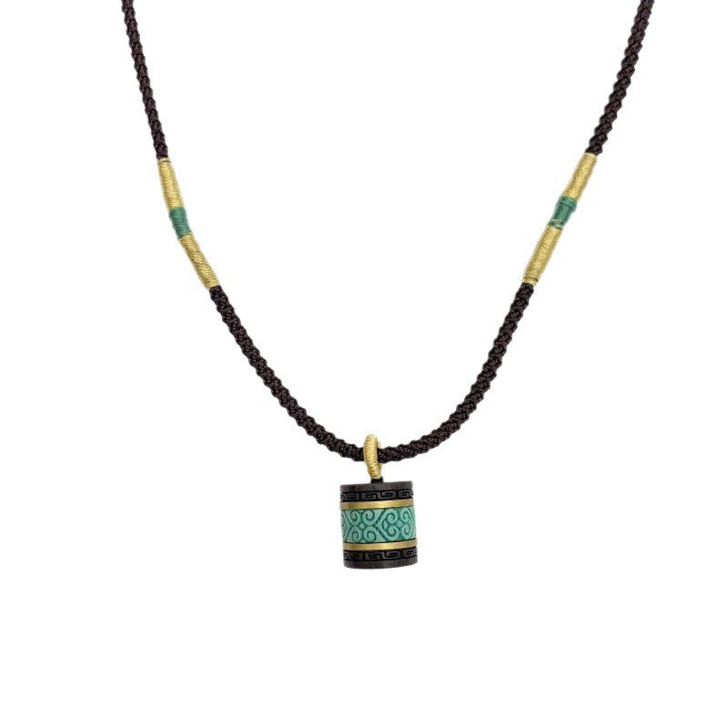 Collar con colgante de paz con cilindro de turquesa y madera de ébano con Buddha Stones - image 9