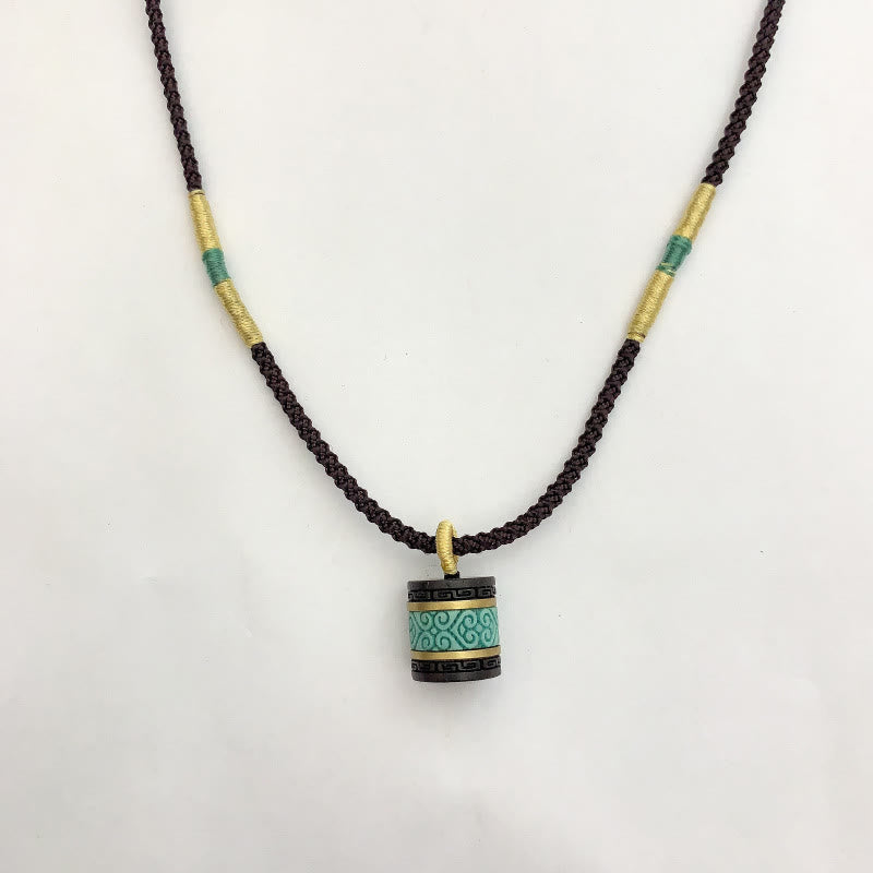 Collar con colgante de paz con cilindro de turquesa y madera de ébano con Buddha Stones - image 4