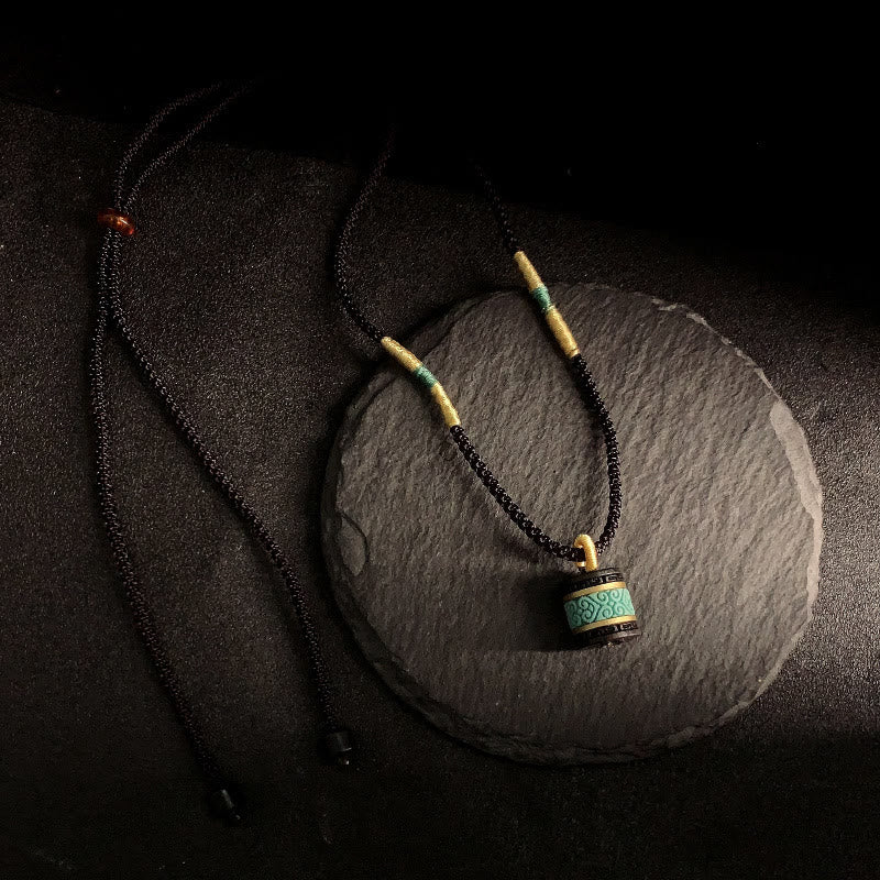 Collar con colgante de paz con cilindro de turquesa y madera de ébano con Buddha Stones - image 2