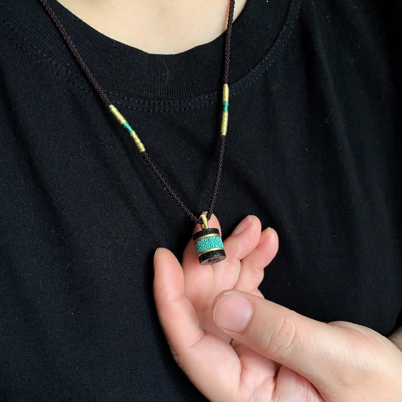 Collar con colgante de paz con cilindro de turquesa y madera de ébano con Buddha Stones - image 6