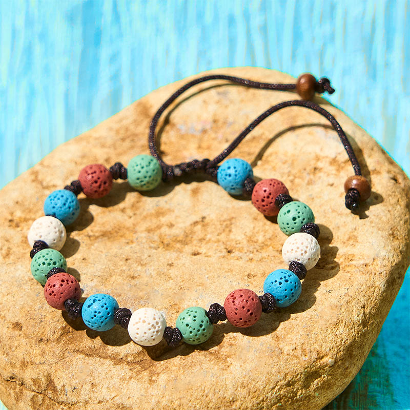Pulsera de soporte de roca de lava colorida con Buddha Stones - Cuentas verdes, rojas, azules y blancas (circunferencia de la muñeca: 15-22 cm) - image 11