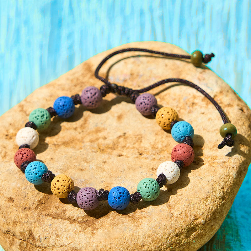 Pulsera de soporte de roca de lava colorida con Buddha Stones - Cuentas de colores (circunferencia de la muñeca: 15-22 cm) - image 1