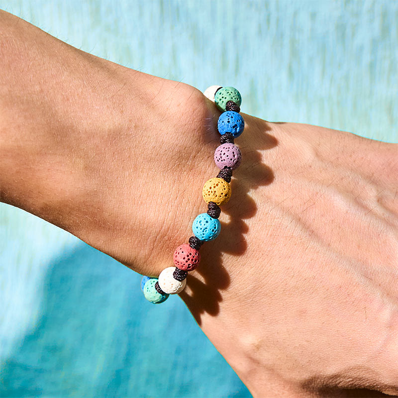 Pulsera de soporte de roca de lava colorida con Buddha Stones - image 2