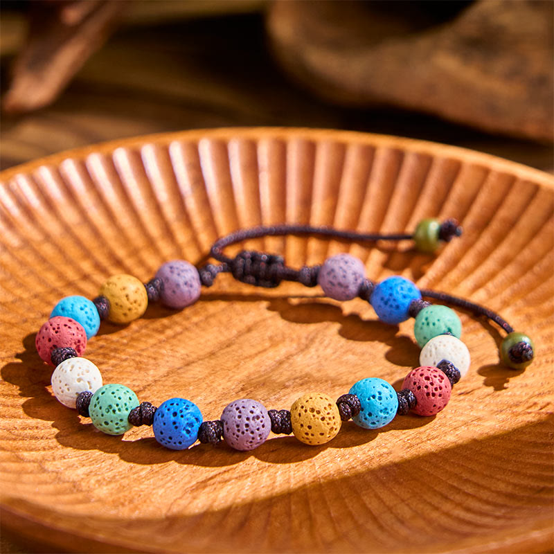 Pulsera de soporte de roca de lava colorida con Buddha Stones - image 3