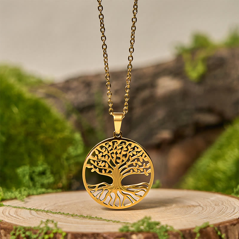 Colgante de acero de titanio con Buddha Stones y el Árbol de la Vida para la Iluminación - Dorado El árbol de la vida - image 0