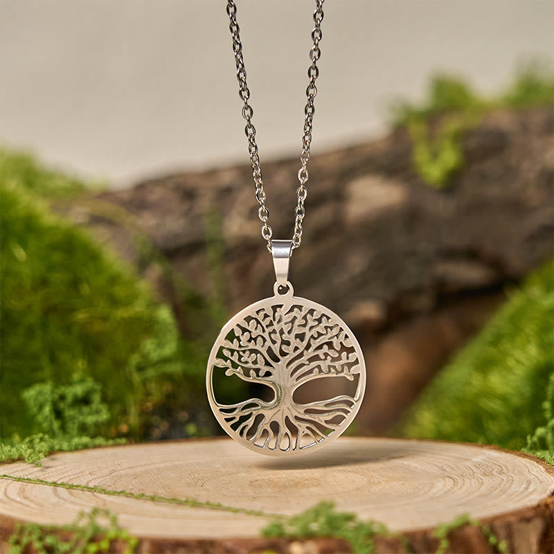 Colgante de acero de titanio con Buddha Stones y el Árbol de la Vida para la Iluminación - Plateado El Árbol de la Vida - image 6