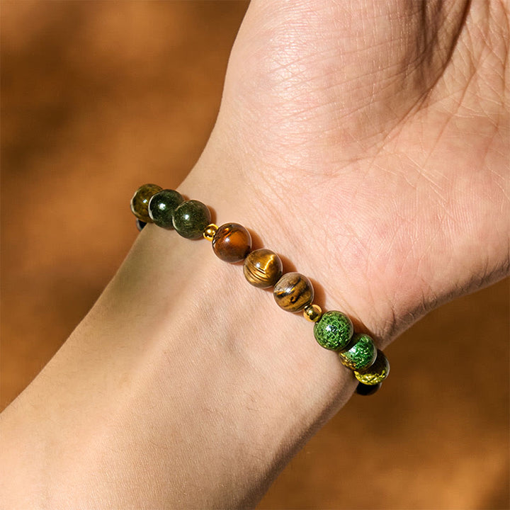 Pulsera de equilibrio de serenidad con cuentas de ojo de tigre turquesa y Buddha Stones - image 4