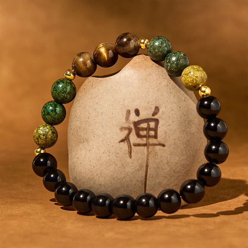 Pulsera de equilibrio de serenidad con cuentas de ojo de tigre turquesa y Buddha Stones - image 1